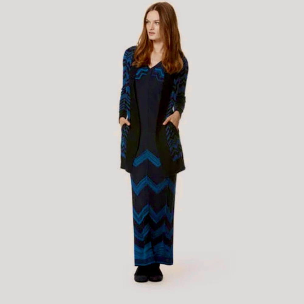 MISSONI BLUE CHEVRON PRINT SLEEVELESS MAXI DRESS V-NECK KNIT SWEATER DRESS